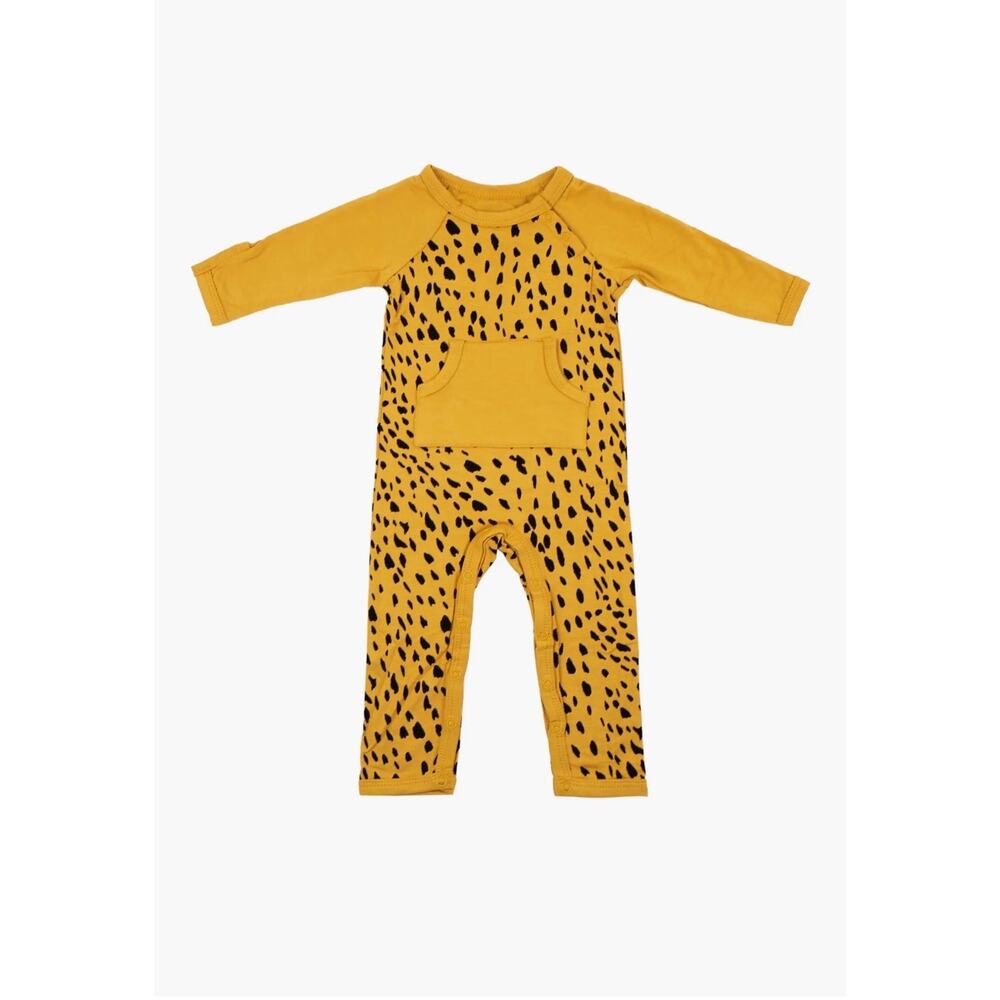 New Kyte Baby Marigold Cheetah Print Longall Romper - 18-24 months
